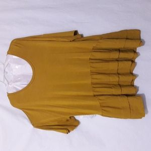 ROMAN'S Ruffle Blouse 18/20 Large Mustard Yellow Short Sleeve Round Neck